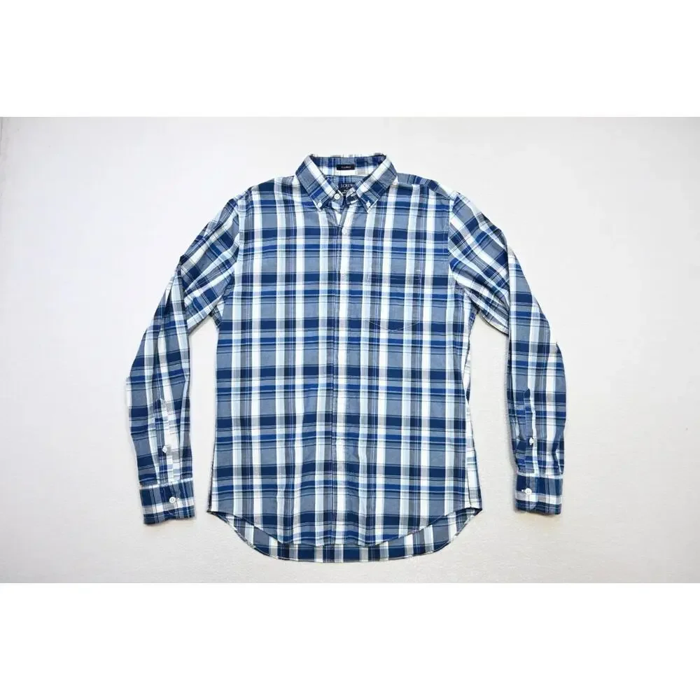 J Crew Flex Wash Dress Shirt Plaid Classic‎ Stretch Long Sleeve Mens Sz Medium